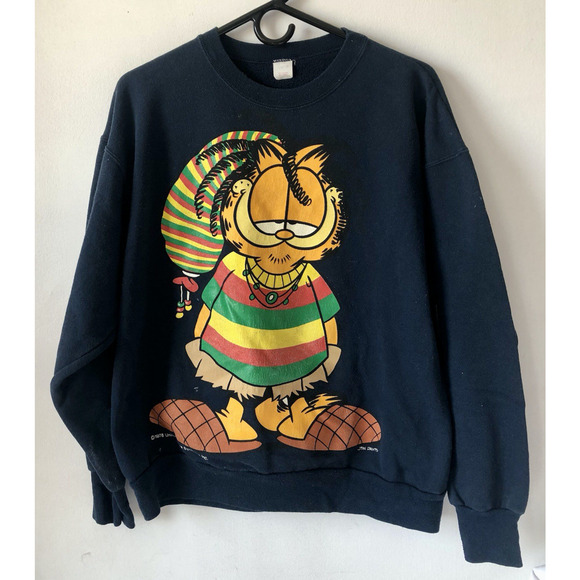 Vintage Tops - Vintage 1978 Garfield Odie Rasta Stoner Weed Sweatshirt Jim Davis
